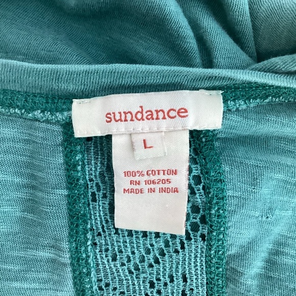 Sundance Teal Crochet Detail Long Sleeve Cotton Tunic Top Size L - Picture 6 of 6